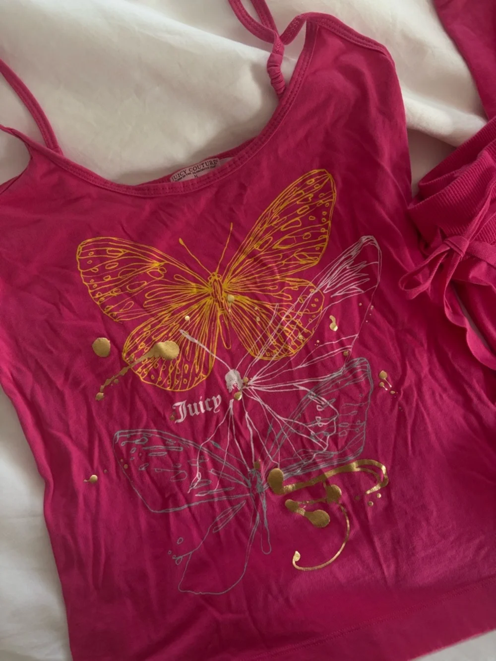 Vntg Juicy Couture Hot Pink Butterfly Cami & Pants Pajama Set - Picture 5 of 8